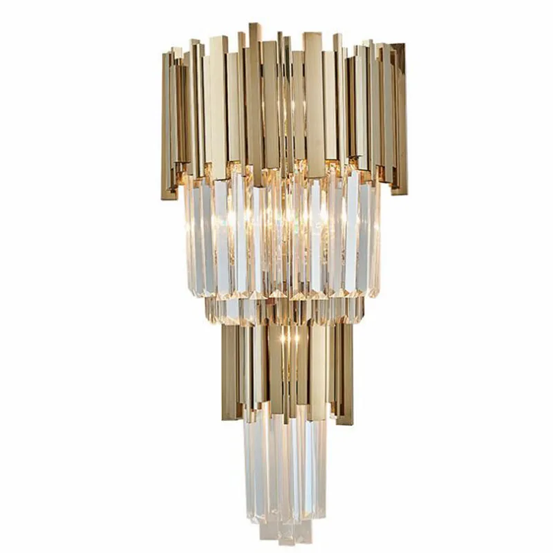 

New design luxury crystal wall lamp luster gold applique wall fixture modern home LED wall lamp