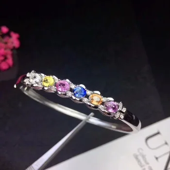 

[MeiBaPJ] 925 Sterling Silver Bangle Natural Very Rare Natural Coloured Sapphire Gemstone Bracelet for Women Fine Accessaries