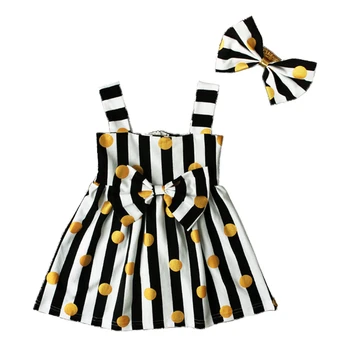 

Baby clothing cute summer style newborn Birthday princess dresses for girls clothes stripe dot sleeveless baby dress+headband in