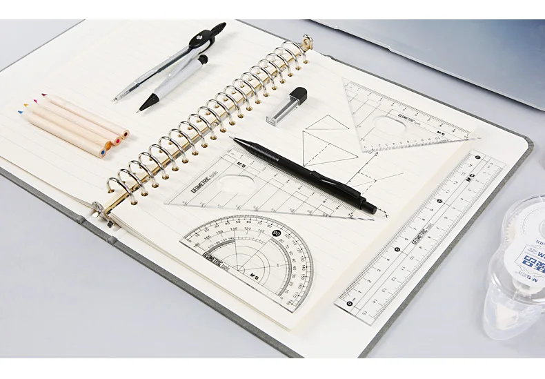 M& G 8 шт. математическая Геометрическая коробка компас линейка набор транспортир механический карандаш ластик математические канцелярские принадлежности для школы