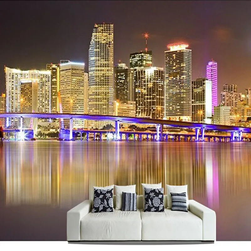 pic Papel De Parede Paisagens Noite 3d mural da parede foto papel de parede moderno cidade paisagem noite vistas luzes brilhantes decoracao casa papel para sala estar