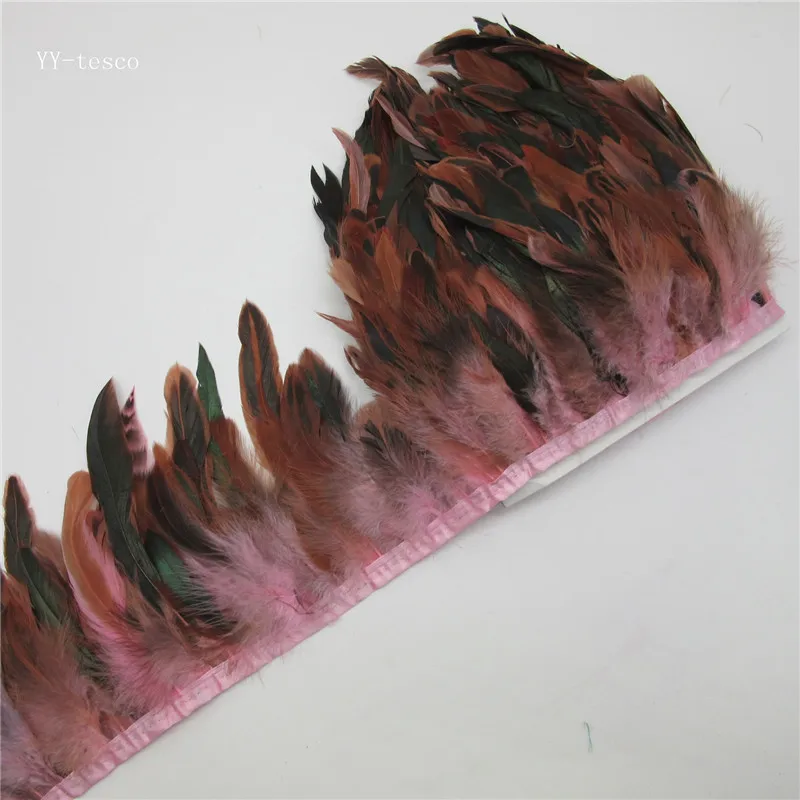 Pink 10 ярдов Оранжевый курица с перьями из хвоста петуха планки ленты 13-18 см полосы для платья юбка одежда свадебные украшения - Цвет: Pink