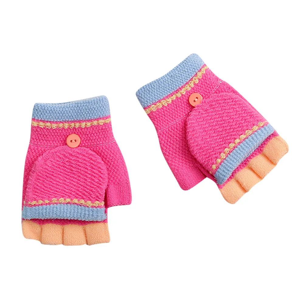 Hot Pink Новые митенки Детские теплые перчатки для девочек и мальчиков, зимние Мультяшные Лоскутные теплые варежки, перчатки, костюм для От 3 до 5 лет детей@ 35 - Цвет: Hot Pink