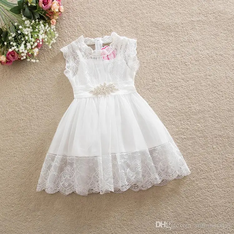Girls princess dress 2016 new children Rhinestone lace belt lace gauze