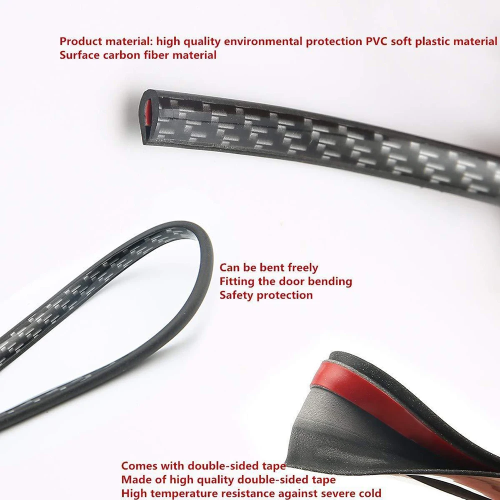 5M Black Carbon Fiber Car Door Edge Guards Strip U Shape Trim Molding Seal Protector Auto Care Tools Accessories