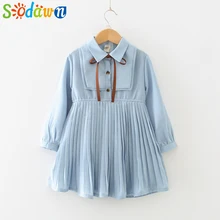 Sodawn/Одежда для детей; модное плиссированное платье принцессы; Одежда для девочек; Новое Осеннее милое платье с длинными рукавами на талии; одежда для маленьких девочек