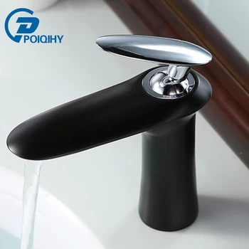 

Poiqihy Black Silver Gold Basin Faucet Deck Mounted Brass Bathroom Sink Faucets Single Handle Hole Activity price For Russia
