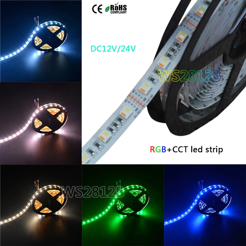 cheap 5M DC12V 24V RGBWW 5 color in 1 led chip LED Strip,SMD 5050 flexible light RGB+cool White amp;warm white,60Leds m IP30 67