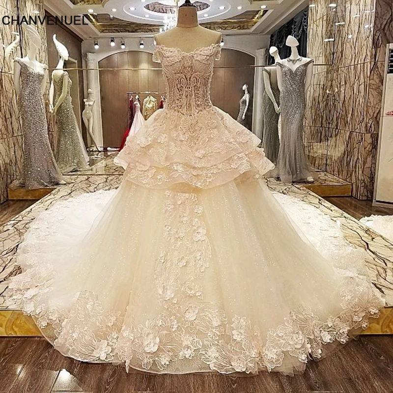 LS8543 Queen wedding dress 3D flowers lace sweetheart ball