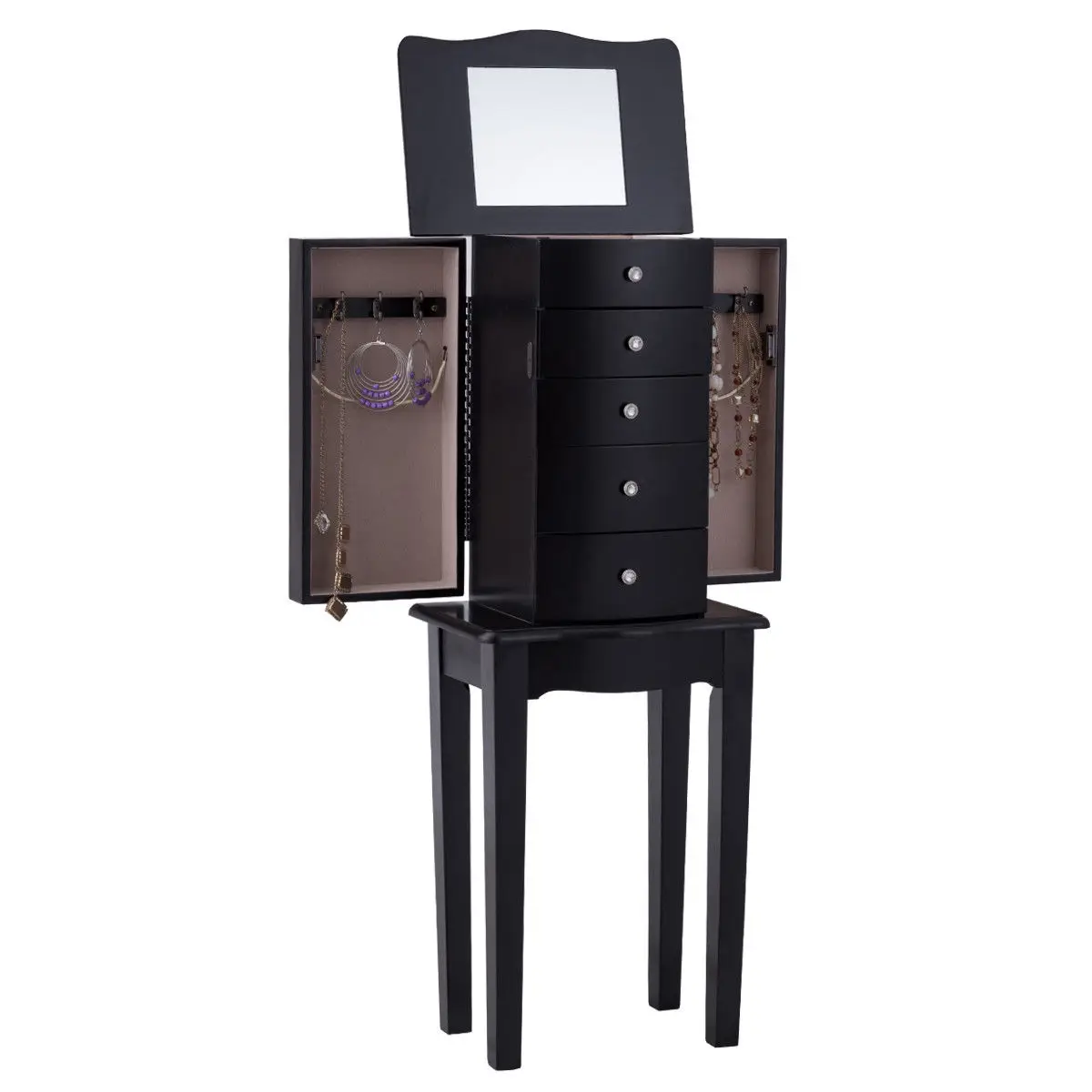 Goplus Jewelry Cabinet Armoire Storage Chest Stand ...