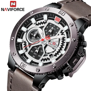 

NAVIFORCE Leather Chronograph Quartz Watches For Men Top Brand Luxury Leather Waterproof Watch Drop Shipping Relogio Masculino