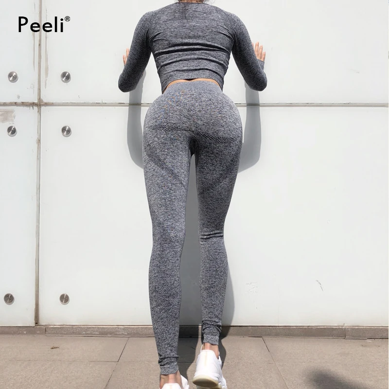 Peeli бесшовный комплект для йоги, одежда для спортзала, комплект для тренировок, спортивный костюм для фитнеса, спортивный укороченный топ, Леггинсы для йоги, спортивный костюм, спортивная одежда для бега