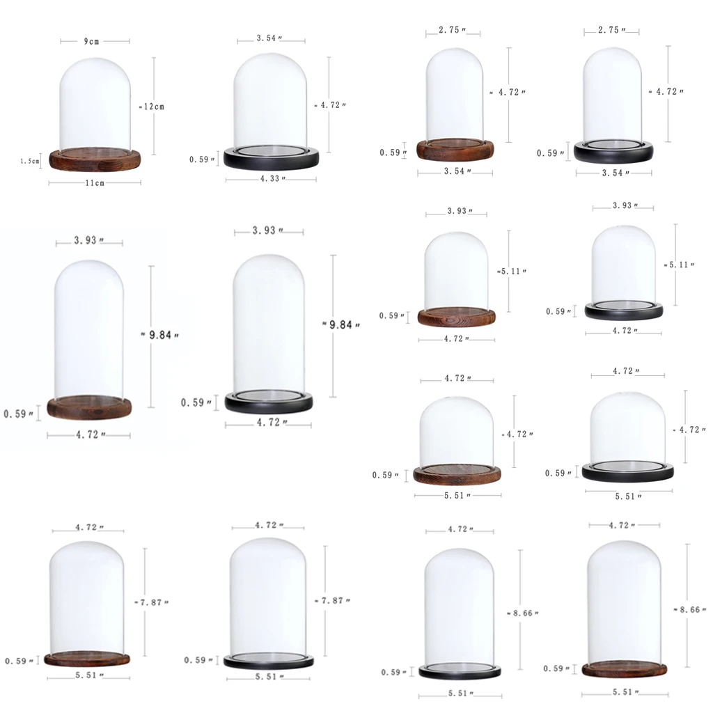 Clear Glass Dome with Wooden Base for Home Wedding Party Centerpiece Display Stand DIY Decor