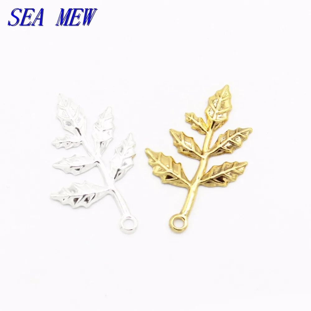 

SEA MEW 26*27mm Copper Material Filigree Branch Leaf Pendant Bookmarks 7 Colors Plated Connectors For Jewelry Making Accessories