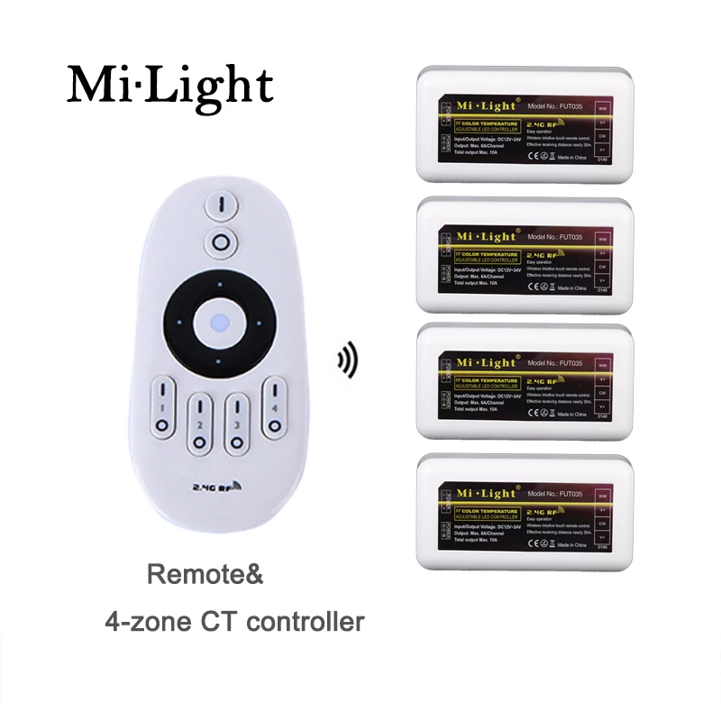 Ми. light 2.4 г rf Беспроводной 4-зоны touch Remote + 4 шт. 12A Цвет температура воздуха, регулируемая Светодиодный контроллер для CW WW Светодиодные ленты