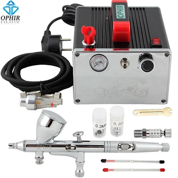 

OPHIR PRO Dual Action Airbrush Kit with Air Compressor for Model Paint Cake Decotating Makeup Air Brush Nail Art Tool _AC091+070