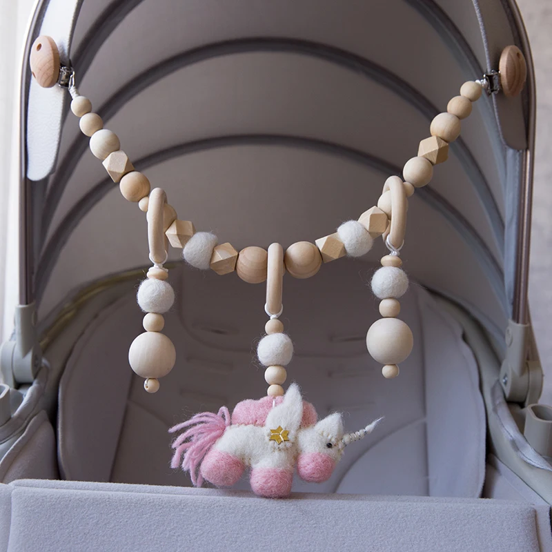 1PC Baby Rattle Wood Bird Pacifier Chain Pram Cart Wool Ball Chain Holder Handmade Stroller Accessories For 0-12 month Baby Toys