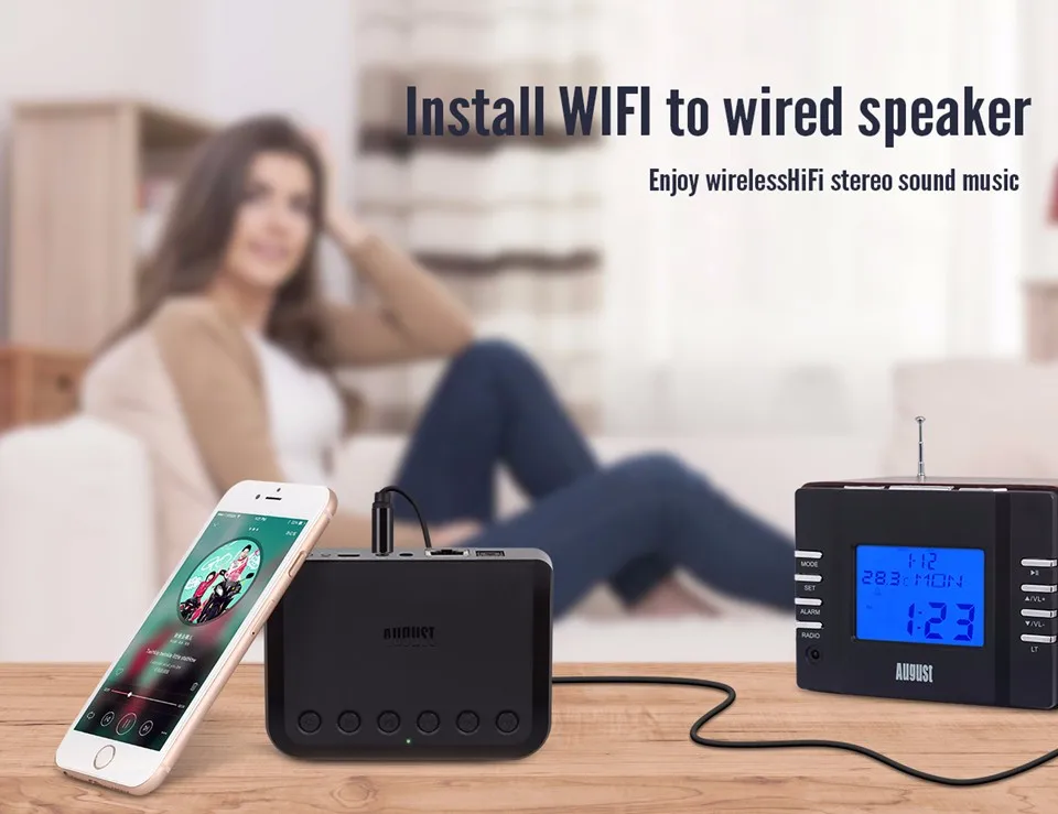 August wifi беспроводной аудио приемник Airplay DLNA многокомнатный беспроводной музыкальный адаптер для традиционных HiFi динамиков Spotify WR320