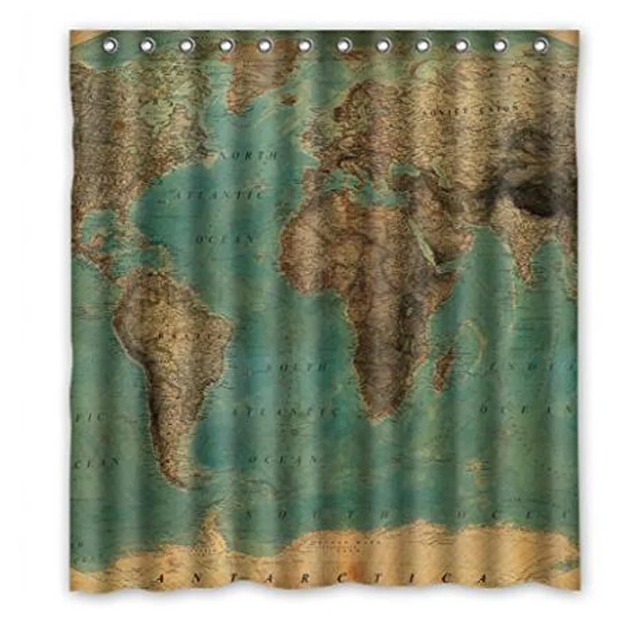 Vintage Style World Map Custom Bathroom Curtain Shower Curtains Woman