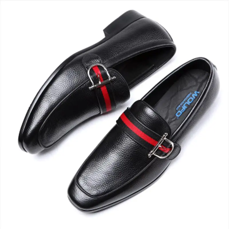 

Shoes Men Retro Square Head Leather Shoes Driving Casual Cusp Head Men Shoes Stripe Decorate Genuine Leather