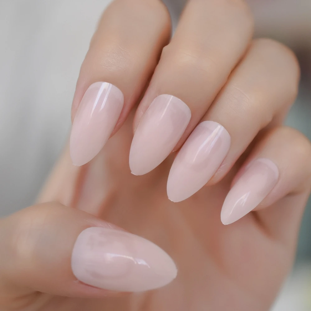 

Shiny Blue Pink Stiletto False Nails Medium Nude Artificial Nail Tips Color Manicure Tip Colorful Many Colors for choose