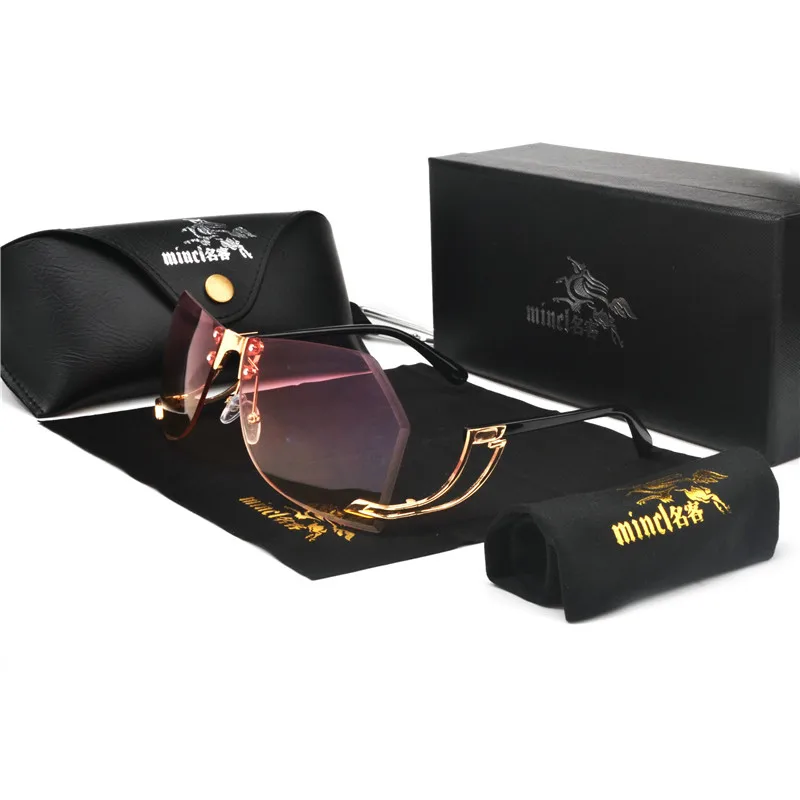 

2018 Fashion Unisex Oversized Rimless Sunglasses Women Cutting Lens Men Unique Glasses Gradient Clear Lens with box FML