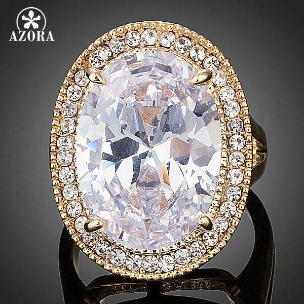 

AZORA Gold Color Egg Shaped Clear Cubic Zirconia Engagement Ring TR0139