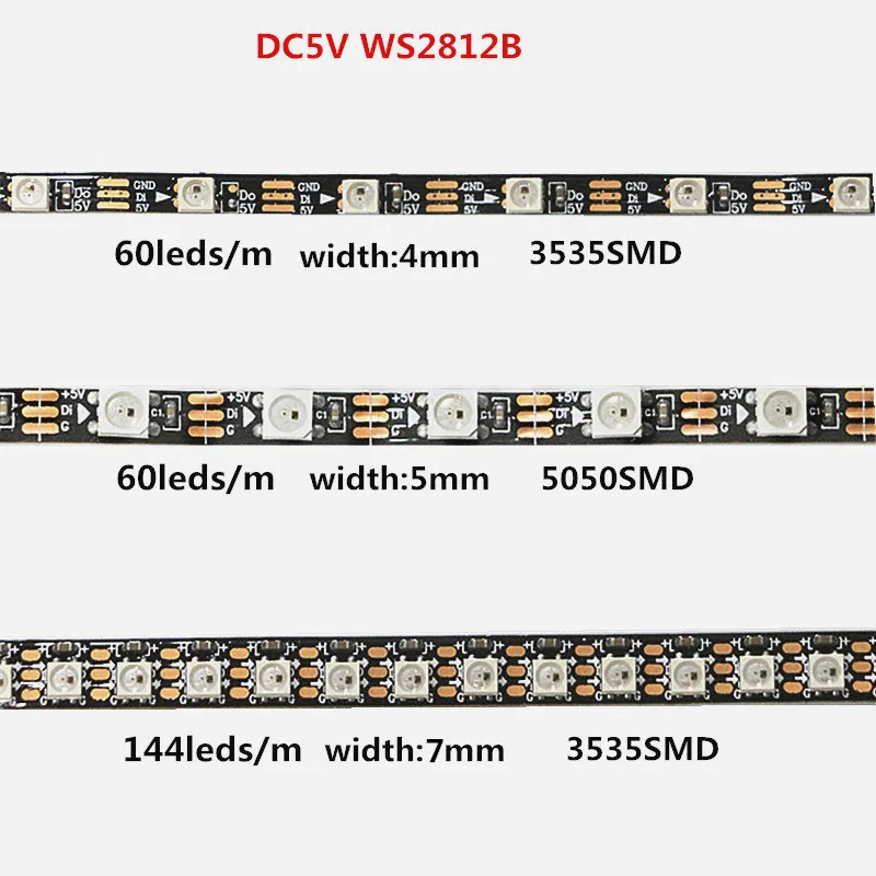 WS2812B WS2812 узкий светодиодный пиксельный светильник SK6812 SMD 5050 3535 светодиодный цифровой светильник 4 мм 5 мм 7 мм ширина полноцветная лампа DC5V