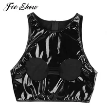 Новые Модные женские сексуальные Wetlook из искусственной кожи, топ без рукавов, Фетиш Экзотика, майка без рукавов, открытая бюст, короткий жилет, топы на бретелях