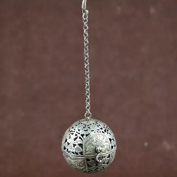 

Tibetan silver Old Feng Shui circular bird diagram aromatherapy ball