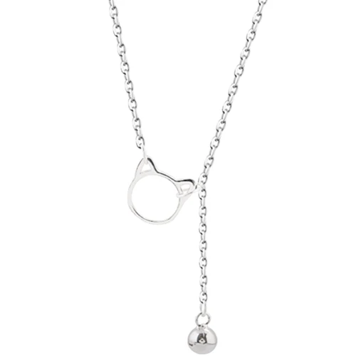 S925 Серебряное яркое колье с колокольчиками Женская Корейская кошка ключица цепь простая Шея цепь - Окраска металла: 925 silver cat bell