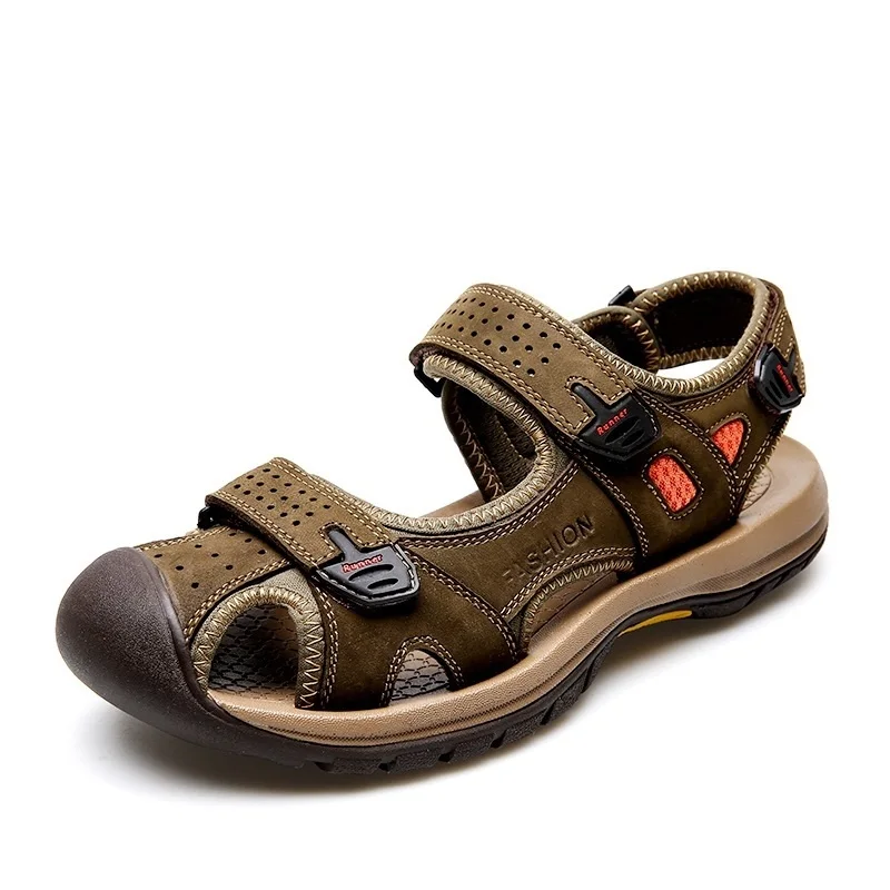 Amarelo Loop Da Ar Anit Flats Masculinos Praia Homens cáqui Sapatos Em Plataforma choque Do Couro Verão Aa10306 chocolate Gancho Sandálias Respirável Genuíno Livre Ao xOf1HWq
