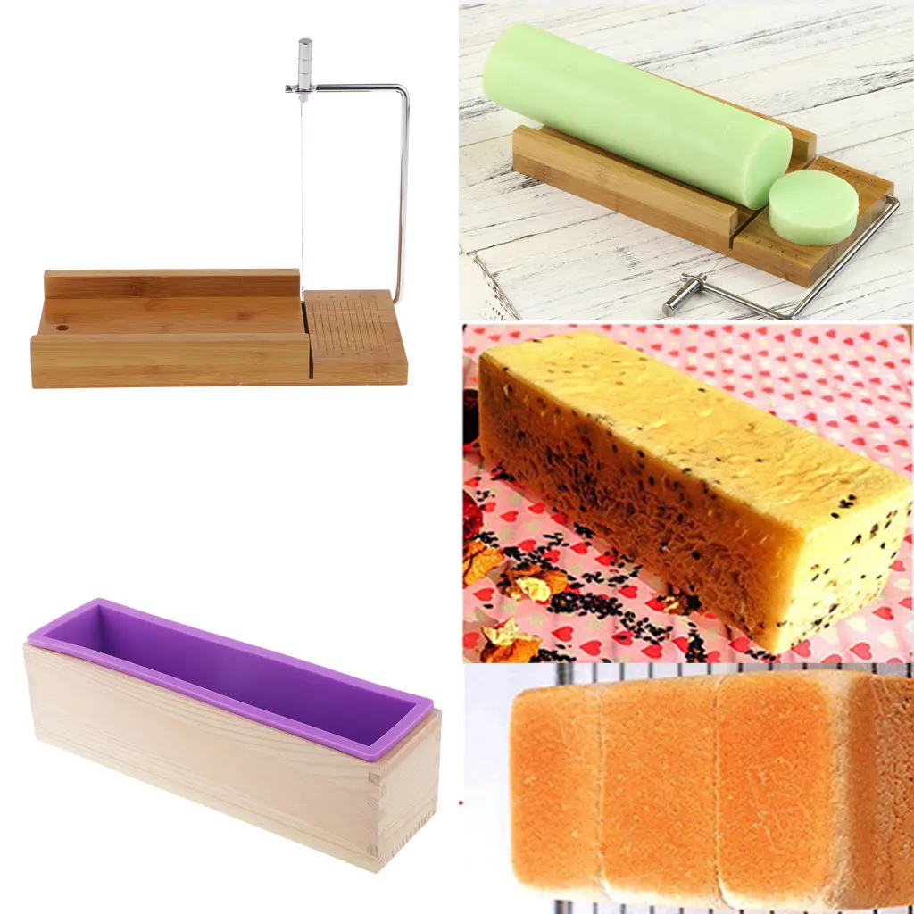 2 Pieces Wooden Soap Cutter With Wire Slicer Silicone Soap Making Loaf Mould