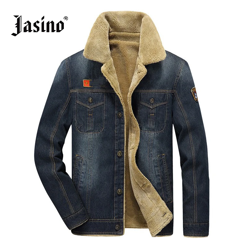 Jasino brand casual men retro denim jackets coat blue army