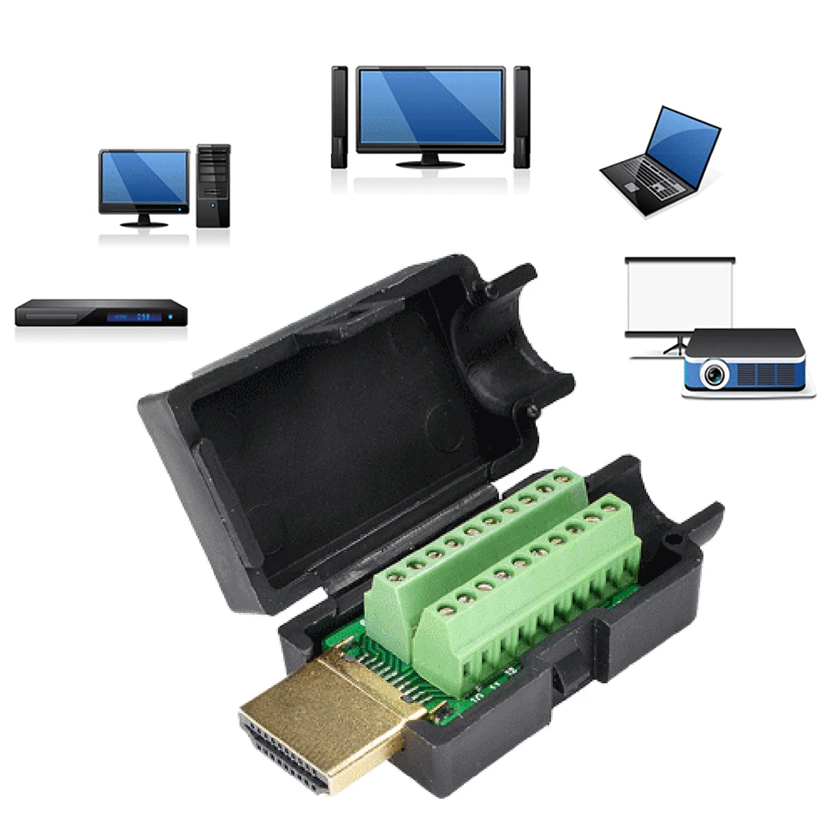 

HDMI 19 Pin Green Plug Breakout Terminals Board Solderless Connector With Black Plastic Cover Male For Computer Mayitr