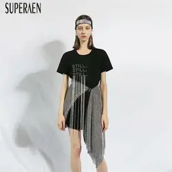 SuperAen 2019 Весна Новые европейские модные женские комплекты с кисточками с короткими рукавами Топы Нерегулярные сплит-юбка две штуки женские