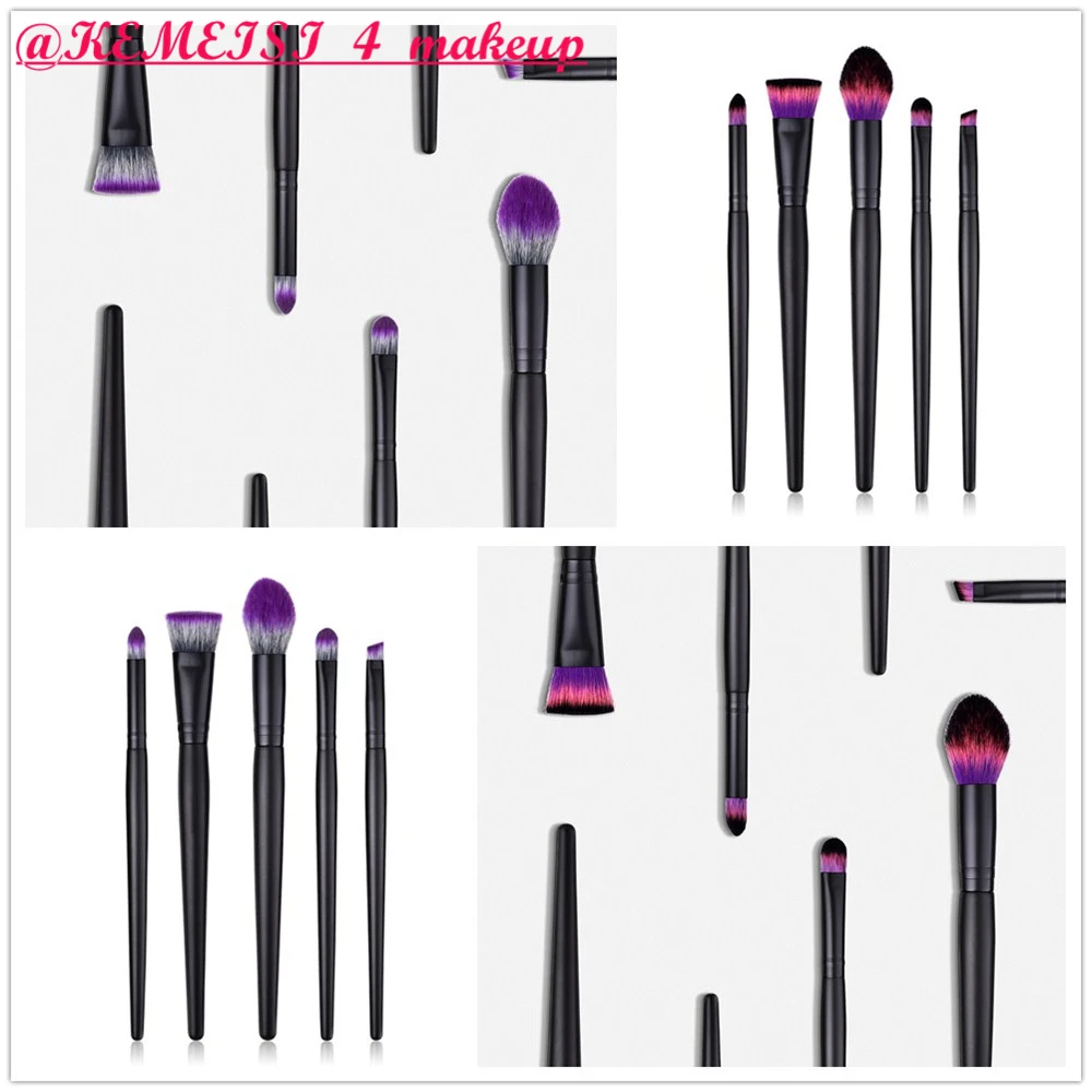 

KEMEISI 5pcs Flame Makeup Brush Set Powder Blush Brush Eyeshadow Brush Purple Grey Purple Red Color