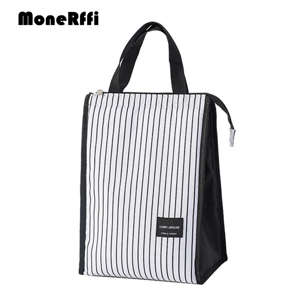 

MoneRffi Daily Picnic Portable Heat Preservation Bento Bag Hand Carried Bag Lunch Box Lunch Bag Thermal bag Stripe Solid