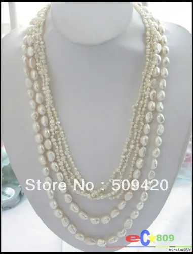 

~~ Free Shipping5row 27" 11mm white baroque FW cultured PEARL necklace