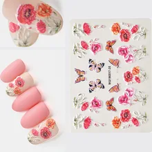 3D акриловая Выгравированная наклейка с цветком для ногтей цветок Стрекоза листья Водные Наклейки Empaistic ногтей водная горка наклейки Z0135