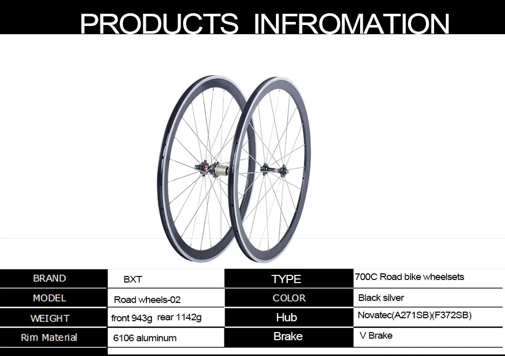 BXT 700C V-brake колеса из сплава без углерода дорожный велосипед Алюминиевый clincher дорожный комплект колес Novatec ступицы китайские велосипедные колеса