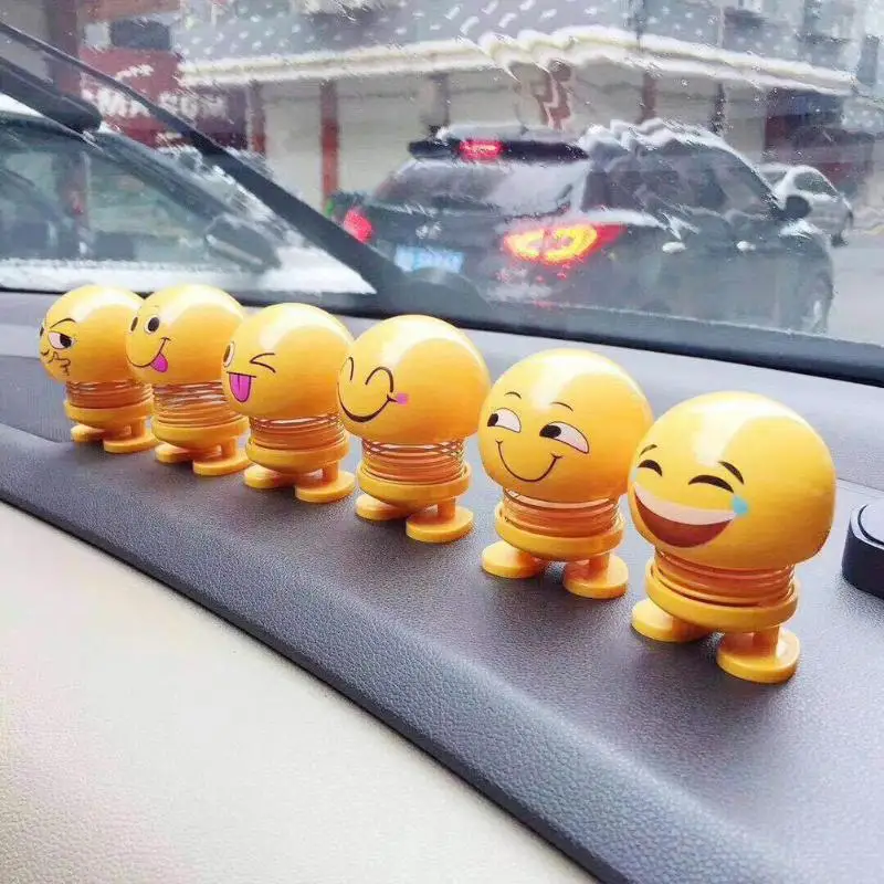 

Cartoon Emoji Smile Shaking Head Doll Car Ornament Auto Interior Home Decor
