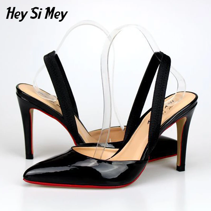 

Hey Si Mey 2018 Summer Women Shoes Sandal Slingback Patent Leather Color Matching Female Sandals High Heels With 10cm Empty Heel