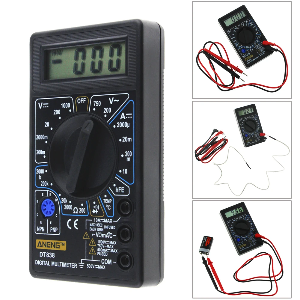 

DT-838 LCD Digital Multimeter Electric Voltmeter Ammeter Tester AC/DC 750/1000V Amp Volt Ohm Portable Electric Multi Tester Tool