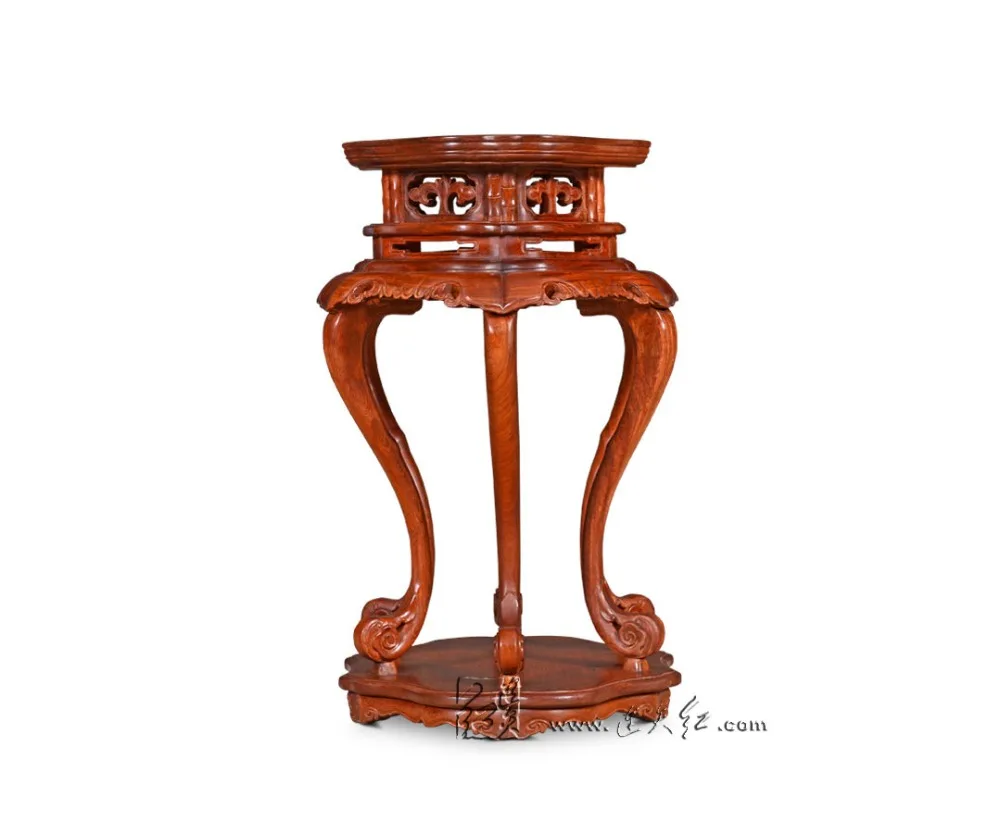 Articles of Luxury Hexapod Incense Table Engraved with Lotus Leaf Patterns China Antique Burmase Rosewood Flower Stand Wooden