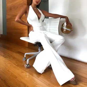 

White Color Ladies HL Bandage Jumpsuits Sexy Backless Bodycon Sashes Jumpsuits Celebrity Fashion wear