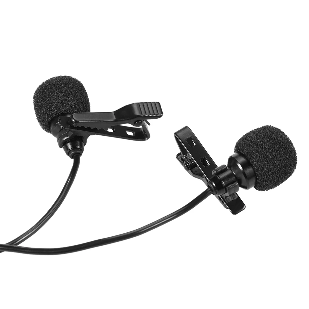 WJDASM microphone 150cm Cellphone Smartphone Mini Dual-Headed Omni-Directional Mic Microphone with Collar Clip for iPad iPhone,Black