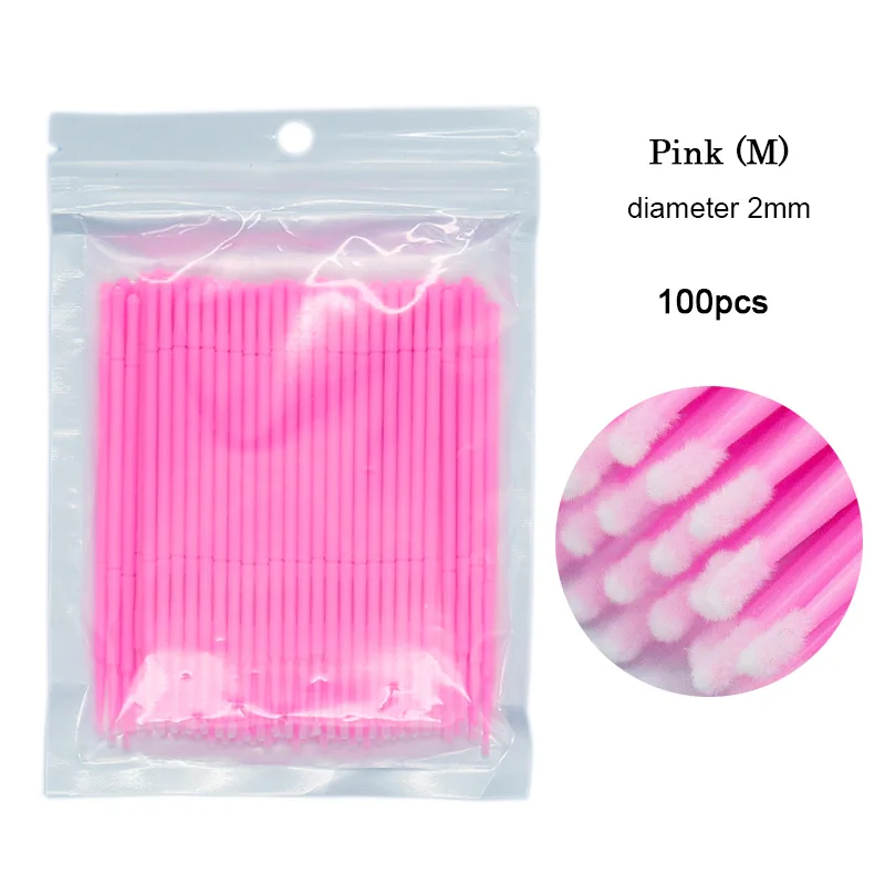 Sinso 100Pcs/bag Disposable MicroBrush Eyelashes Extension Individual Lash Removing Swab Micro Brush For Eyelash Extension Tools - Handle Color: 100pcs Pink