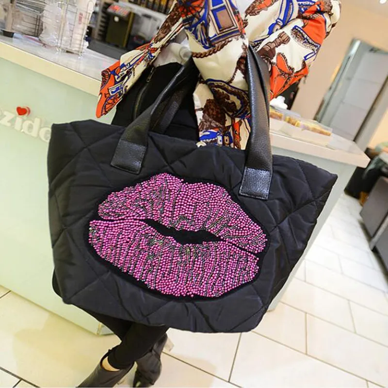 

Lips down bag 2018 new big bag space cotton bags winter Korean version of the shoulder bag cotton clothes handbags