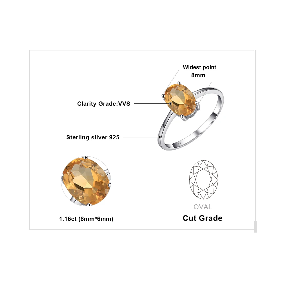 Jewelrypalace Овальный 1.1ct натуральный цитрин камень пасьянс кольцо стерлингового